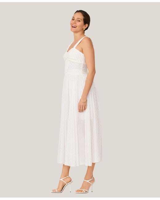 J. Mendel Natural Metallic Print Twist Pleated Midi Dress