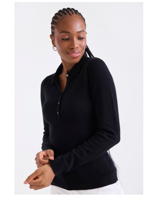 1982 Blue Amaya Cashmere Button Detail Polo Top