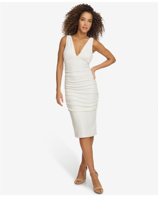 Siena Jewelry White Sequined Ruched Midi Dress