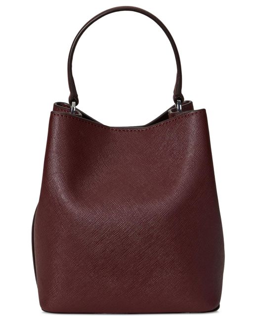 Ralph Lauren Red Crosshatch Leather Mini Reese Bucket Bag