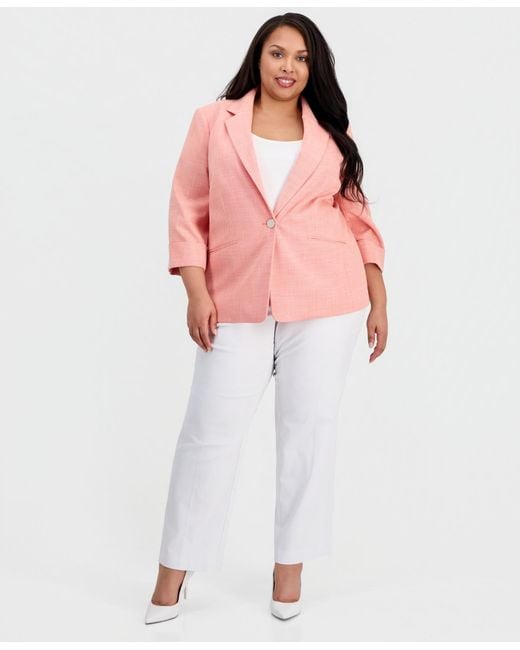 Kasper Pink Plus Size Notch-lapel One-button Blazer