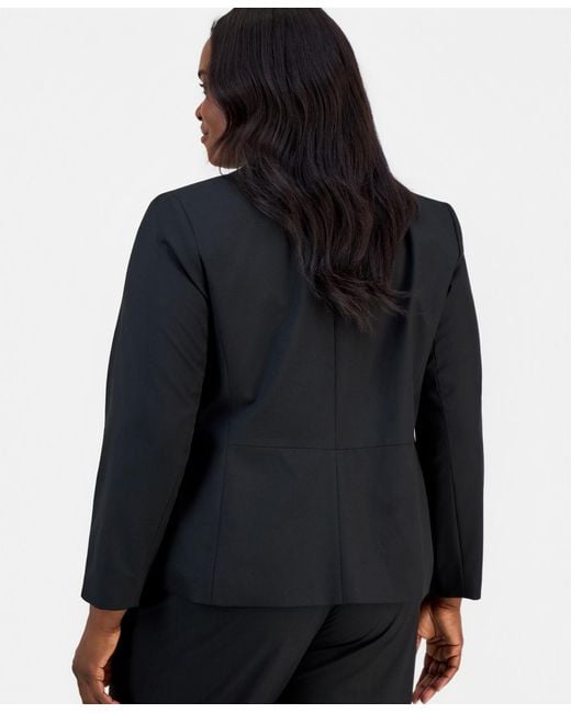 Kasper Blue Plus Size Washable Bi-stretch Notched-collar Two-button Blazer