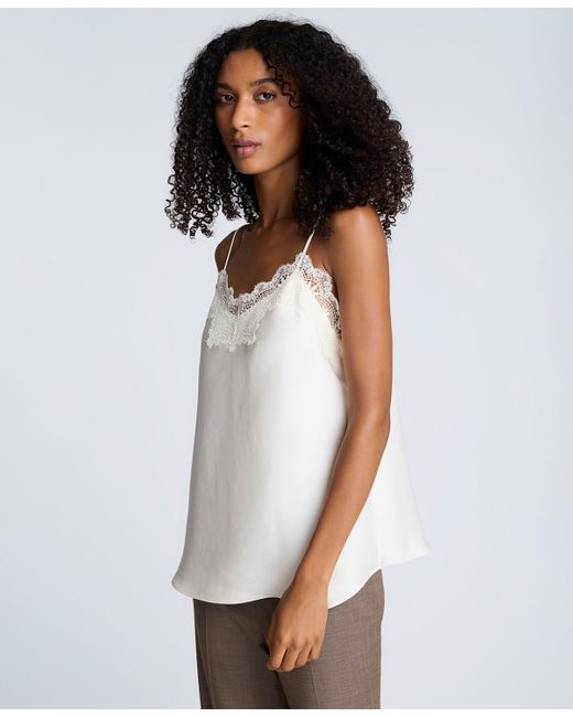 Kenneth Cole White Satin Lace Trim Cami
