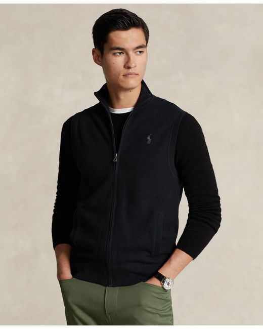 Polo Ralph Lauren Black Mesh-knit Cotton Full-zip Sweater Vest for men