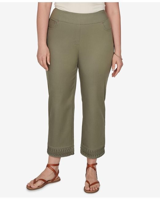 Ruby Rd Green Plus Size Pleated Hem Denim Ankle Pants