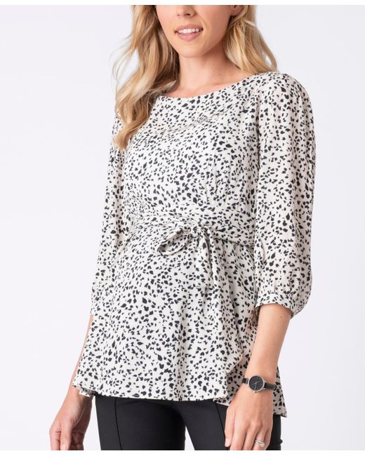 Seraphine Gray Printed Belted Maternity Blouse