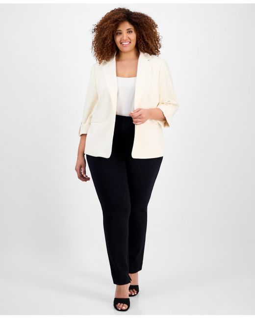 Anne Klein White Anne Klein Plus Size 3/4-sleeve Open-front Blazer