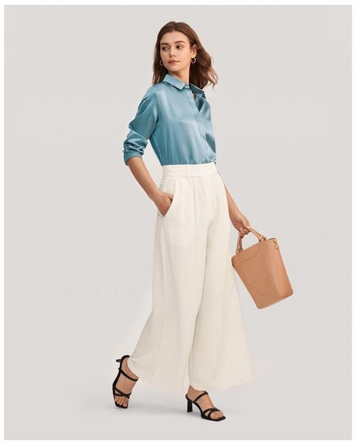 LILYSILK Blue Basic Concealed Placket Silk Shirt