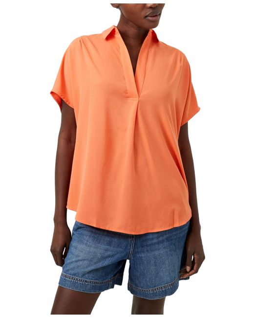 French Connection Orange Collared Dolman-sleeve High-low Shirt