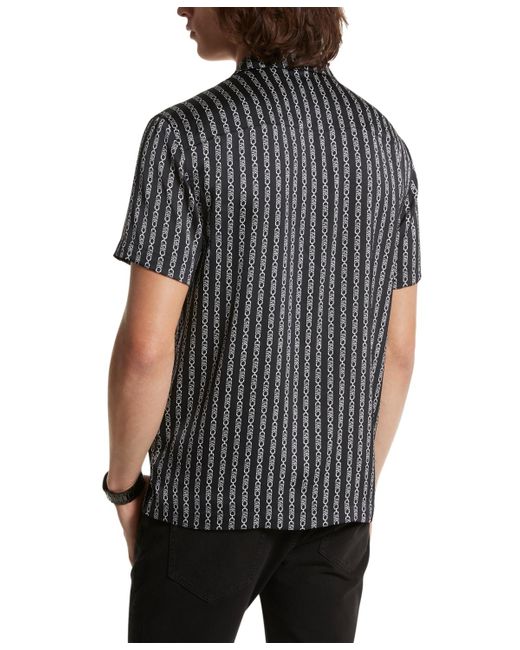 Michael Kors Black Empire Printed Stripe Camp Shirt for men