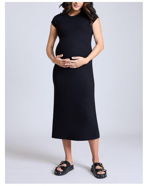 Motherhood Maternity Blue Maternity Rib Knit Short Sleeve Raglan Midi Dress