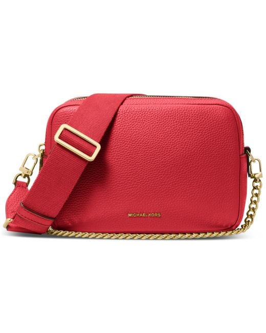 Michael Kors Red Bryant Medium Leather Double Zip Chain Camera Crossbody