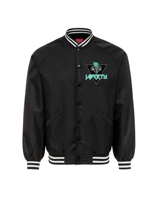 Sportiqe Black And New York Liberty Rock Roll Collection Ringo Satin Raglan Full-snap Bomber Jacket