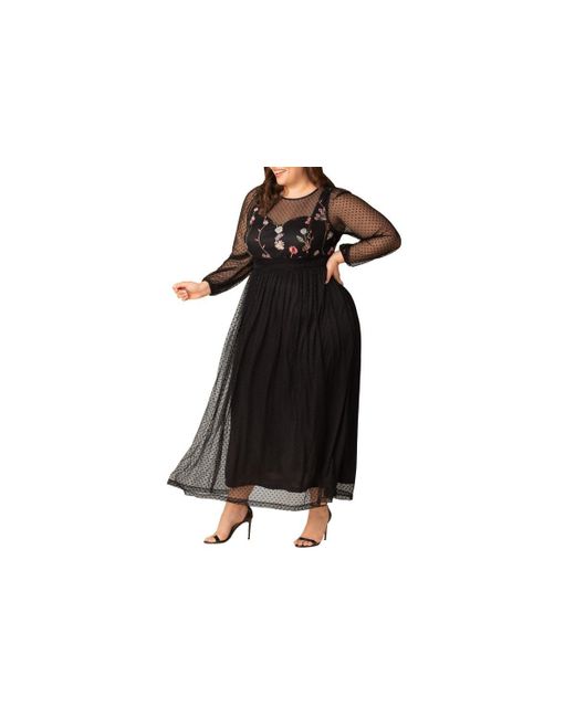 Kiyonna Black Plus Size Mystique Mixed Media Evening Gown