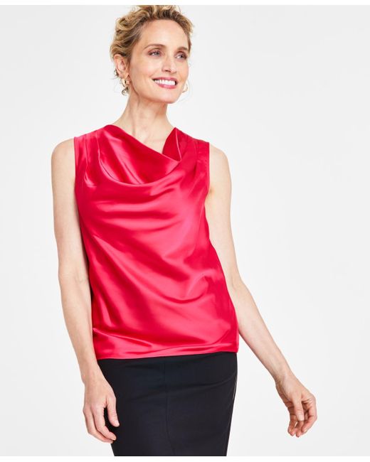 INC International Concepts Sleeveless Cowlneck Blouse in Red | Lyst