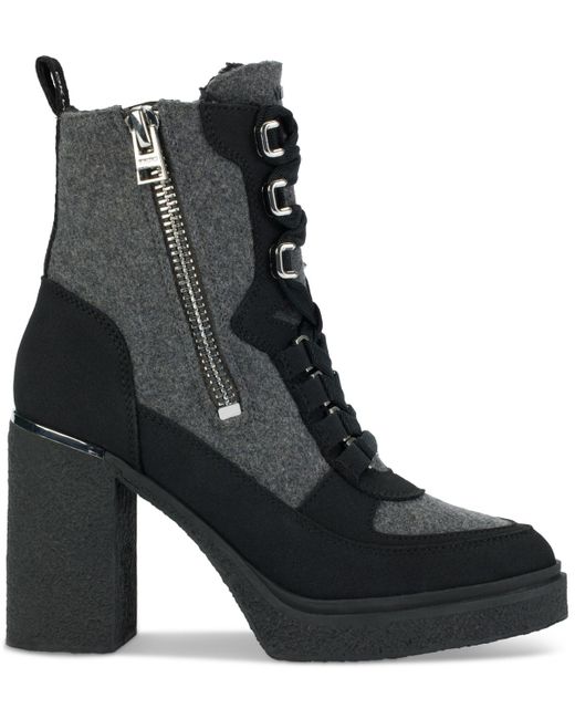 DKNY Black Toia Lace-up Zip Block Heel Booties