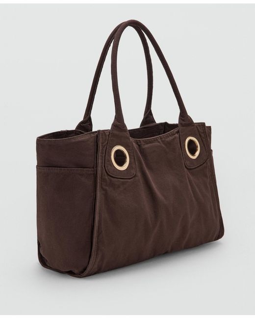 Mango Brown Eyelets Canvas Bag