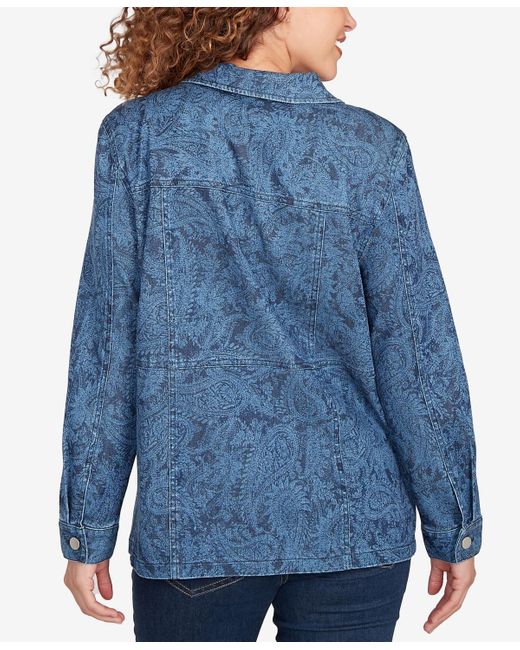 Ruby Rd Blue Petite Paisley Stretch Denim Utility Jacket