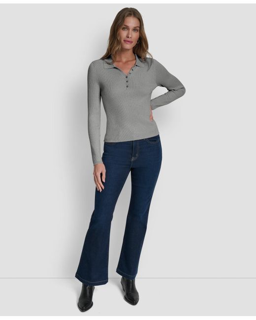 DKNY Gray Ribbed Long-sleeve Sweater