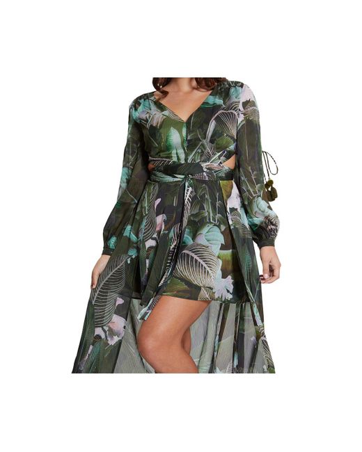 Guess Eco Farrah Long Sleeve Mini Dress With Removable Long Skirt in Green  | Lyst
