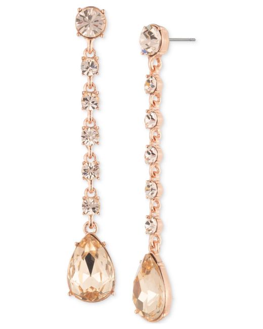 Givenchy Metallic Rose Gold-tone Round & Pear-shape Crystal Linear Drop Earrings