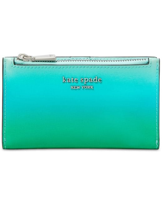 Kate Spade Blue Morgan Ombre Leather Small Slim Bifold Wallet