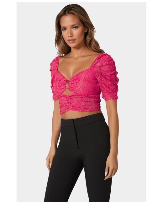 Bebe Red Puff Sleeve Lace Top