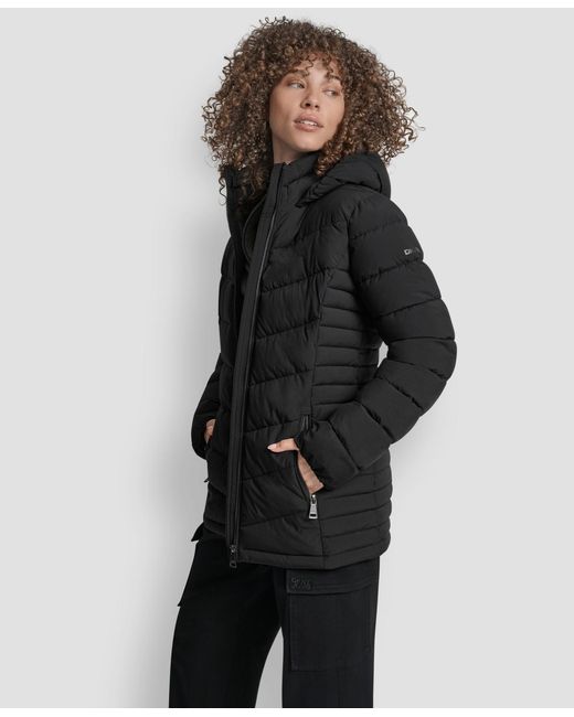 DKNY Black Chevron-quilted Full-zip Puffer Jacket