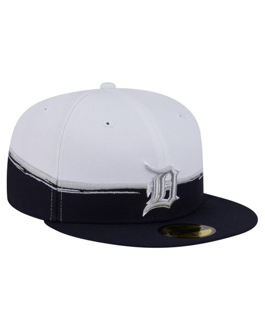 KTZ Blue Navy/white Detroit Tigers Paint Stroke 59fiftyâ Fitted Hat for men