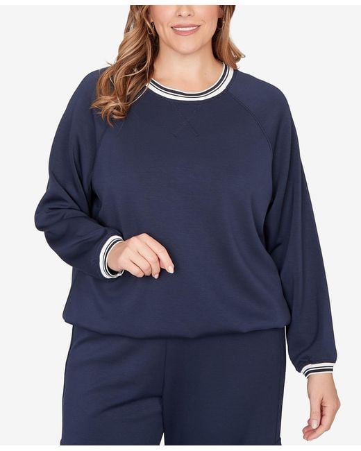 Ruby Rd Blue Plus Size Ultra Knit Bubble Hem Pullover Top