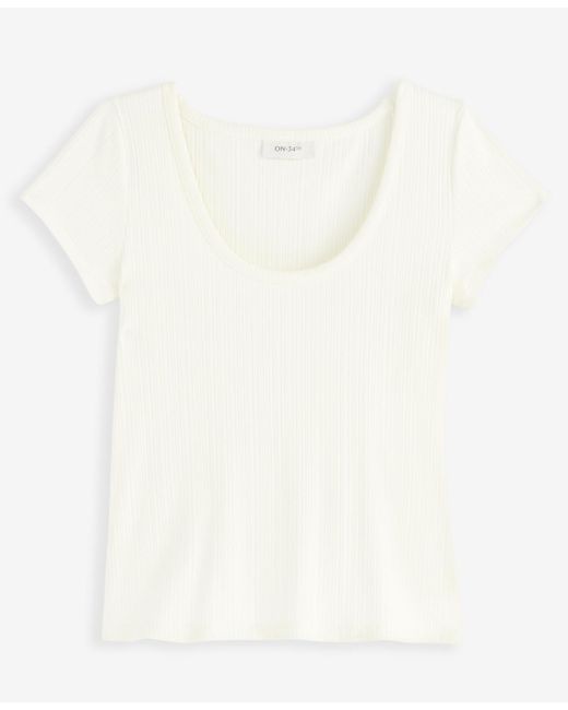 On 34th White Ribbed Scoop-neck Tee