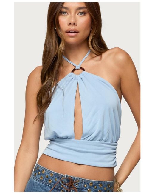 Edikted Blue Khalia Backless Cut Out Halter Top