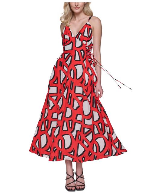 Karl Lagerfeld Red V-neck Side-lace-up Dress