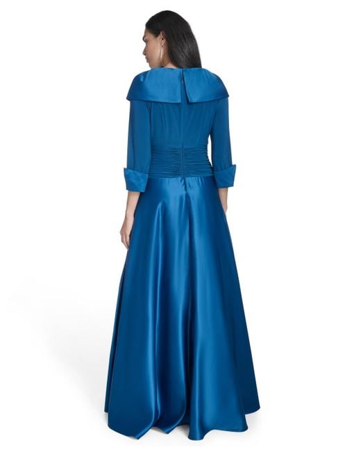 Jessica Howard Women's Blue Portrait-collar Side-ruched Gown