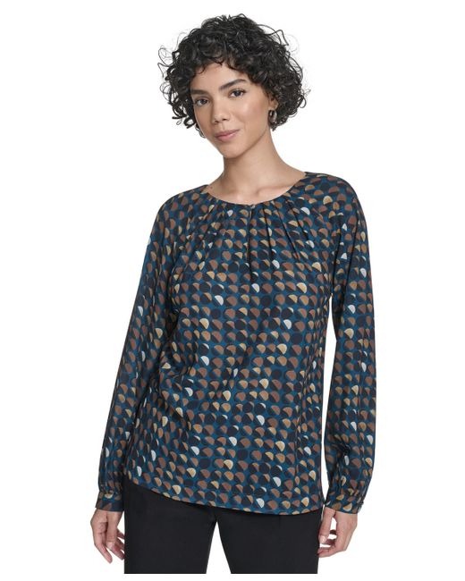 Calvin Klein Blue Printed Georgette Long-sleeve Blouse