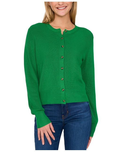 Cece Green Button-front Knit Cardigan