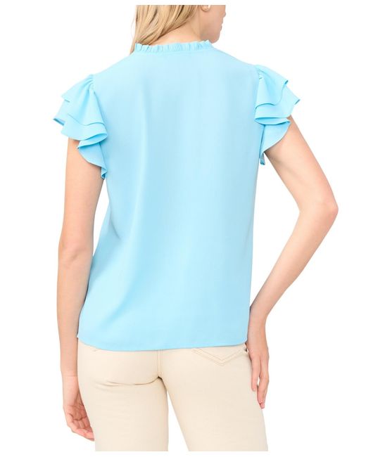 SAM & JESS Blue V-neck Ruffle Top