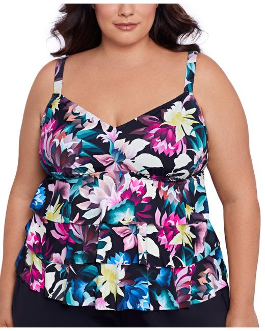 Swim Solutions Plus Size Floralprint Tiered Tankini Top in Blue Lyst