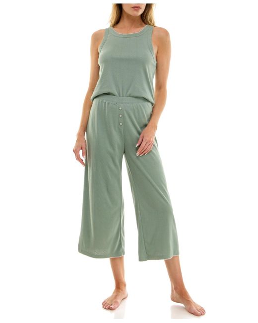 Roudelain Green 2-piece Contrast Binding Sleeveless T-shirt And Pajama Set
