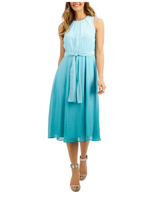 Calvin Klein Ombre Chiffon Belted Midi Dress in Blue Lyst