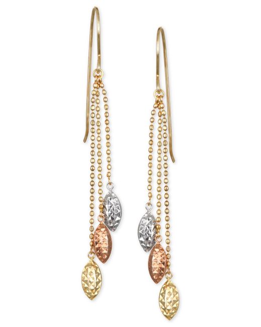 Macy's Metallic Tri-color Beaded Chain Drop Earrings In 10k Yellow, White And Rose Gold