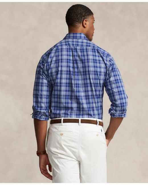 Polo Ralph Lauren Blue Big & Tall Plaid Stretch Poplin Shirt for men