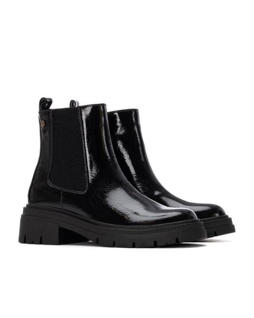 Xti Black Patent Leather Chelsea Booties By