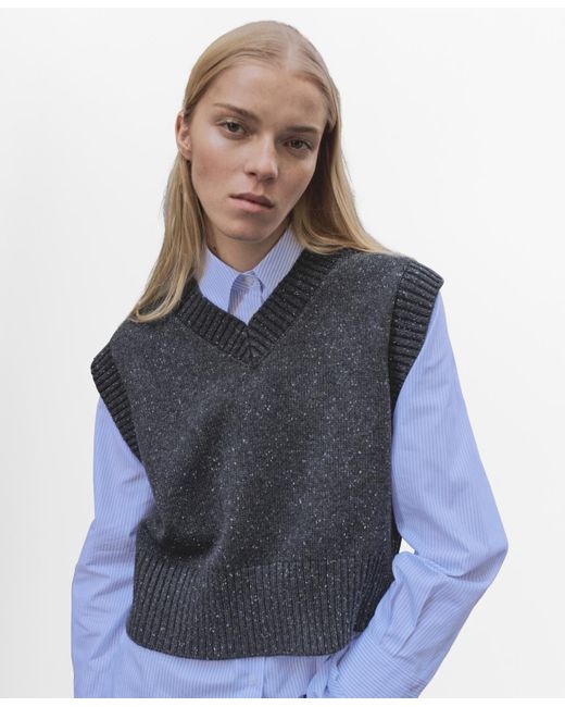Mango Blue V-neck Knitted Sweater Vest