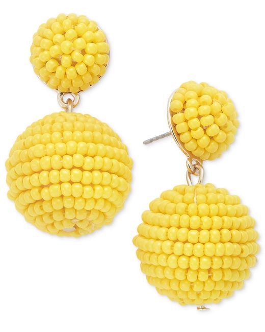 On 34th Yellow Seed Bead Embellished Drop Earrings