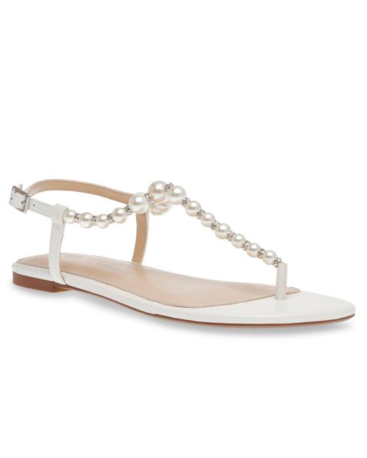 Betsey Johnson White Gal Pearl T Strap Sandals
