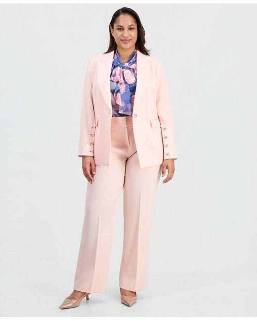 Tahari Pink Plus Size Peak-lapel One-button Blazer