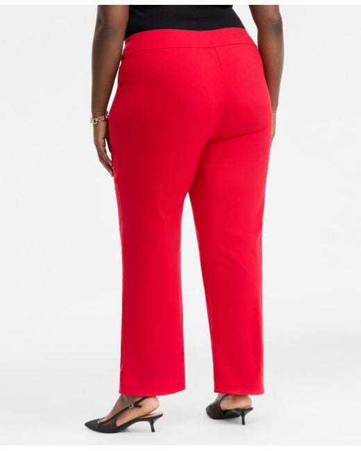 INC International Concepts Red Plus Size Mid-rise Pull-on Straight-leg Pants