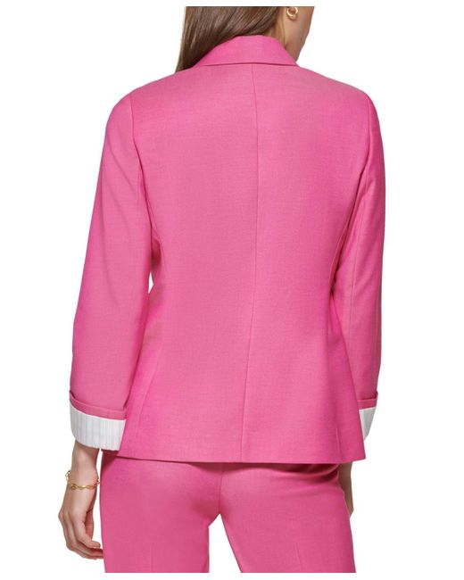 DKNY Pink Petite Double-breasted Striped-cuff Blazer