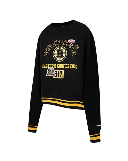 Pro Standard Black Boston Bruins Area Code Cropped Pullover Sweatshirt